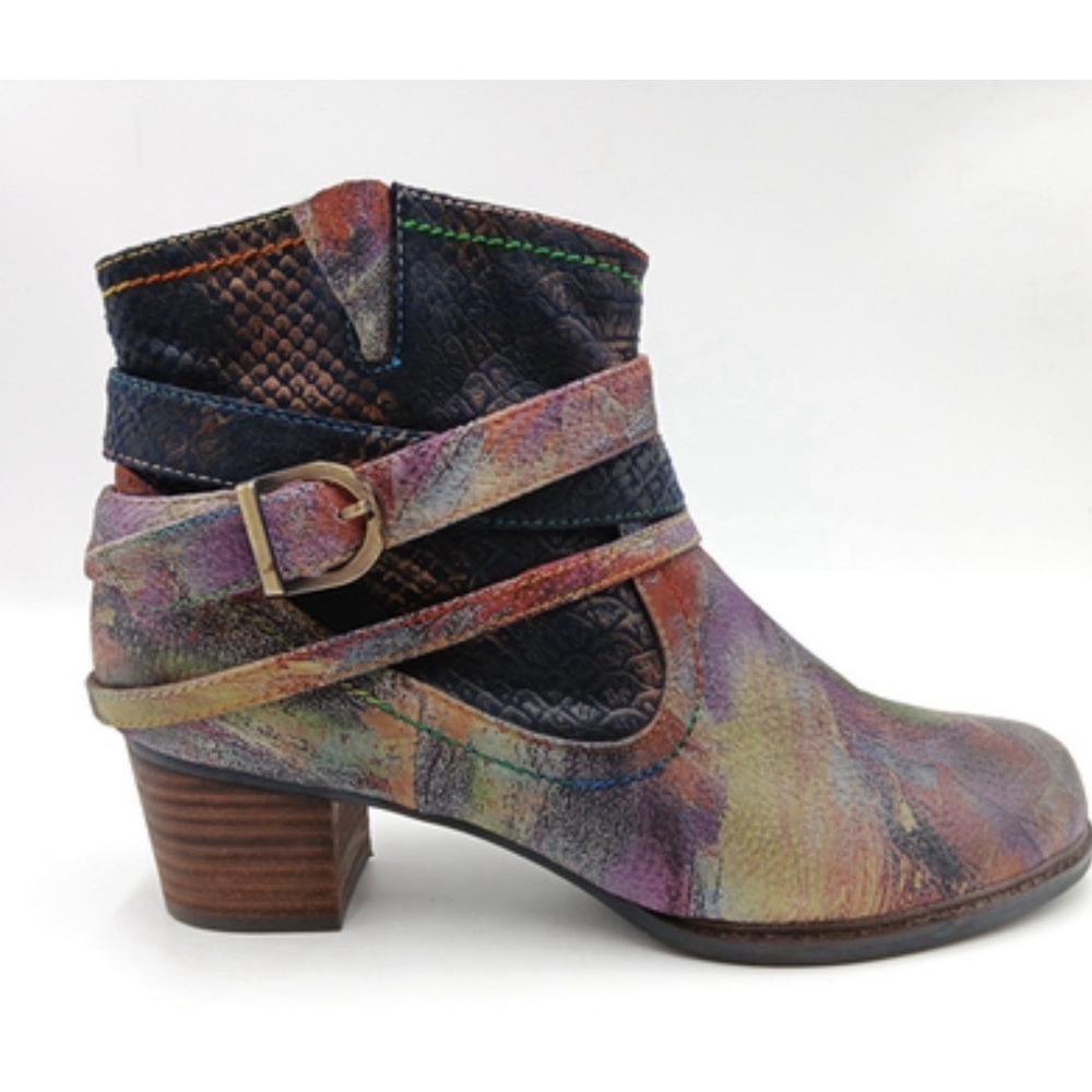 L'Artiste Spring Step Shazzam Leather Painted Ankle Boots 41 US 9.5 - 10 Zip